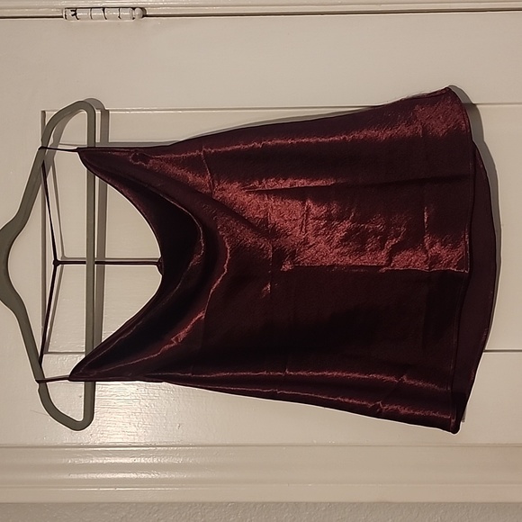 Burgundy Satin Cowl Neck Cami Top - Picture 2 of 3